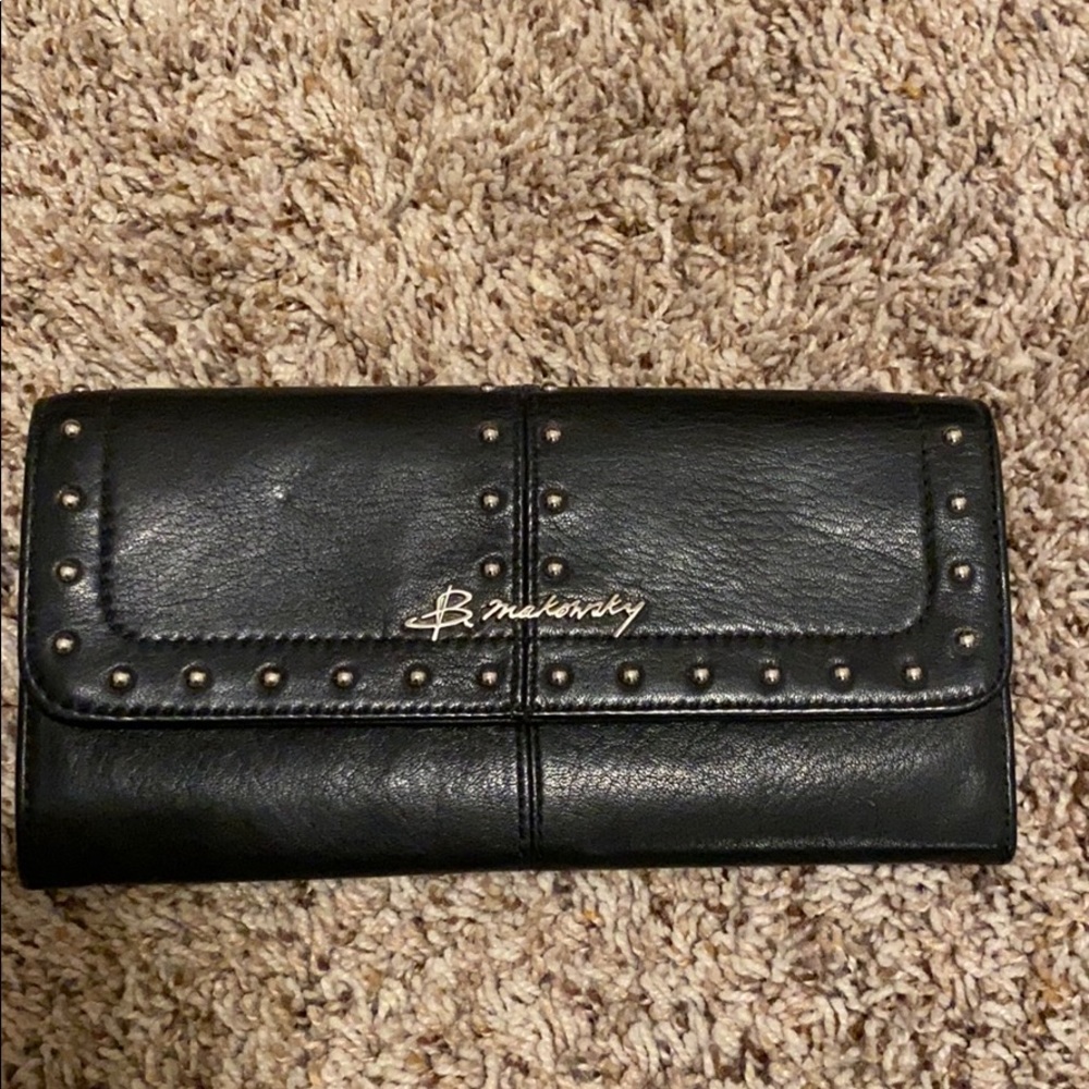 B. Makowsky Black Leather Studded Wallet